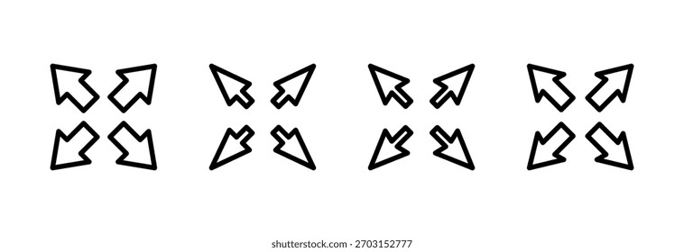 Ilustración vectorial de icono de pantalla completa. Expandir a pantalla completa signo y símbolo. Símbolo de flechas
