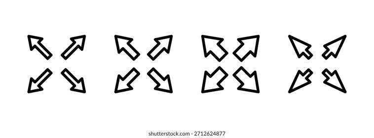 Ilustración vectorial de icono de pantalla completa. Expandir a pantalla completa signo y símbolo. Símbolo de flechas