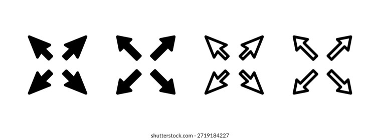 Vollbild-Symbol, Vektorgrafik. Erweitern Sie auf das Vollbildzeichen und -symbol. Pfeilsymbol