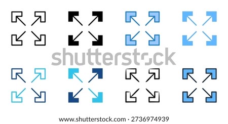 Fullscreen icons set multiple style collection. Editable stroke 
