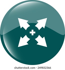 Fullscreen and plus sign icon. Arrows symbol. Icon for App. web shiny button. vector