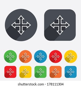 Fullscreen sign icon. Arrows symbol. Icon for App. Circles and rounded squares 12 buttons. Vector