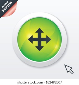 Fullscreen sign icon. Arrows symbol. Icon for App. Green shiny button. Modern UI website button with mouse cursor pointer. Vector