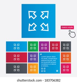 Fullscreen sign icon. Arrows symbol. Icon for App. Metro style buttons. Modern interface website buttons with hand cursor pointer. Vector