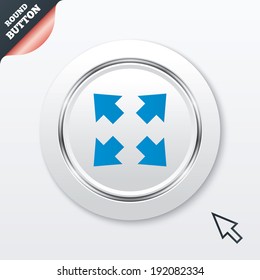 Fullscreen sign icon. Arrows symbol. Icon for App. White button with metallic line. Modern UI website button with mouse cursor pointer. Vector