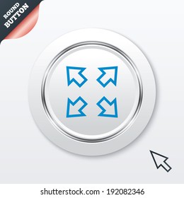 Fullscreen sign icon. Arrows symbol. Icon for App. White button with metallic line. Modern UI website button with mouse cursor pointer. Vector