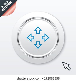 Fullscreen sign icon. Arrows symbol. Icon for App. White button with metallic line. Modern UI website button with mouse cursor pointer. Vector