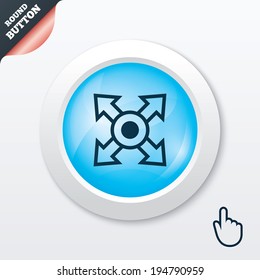 Fullscreen sign icon. Arrows symbol. Icon for App. Blue shiny button. Modern UI website button with hand cursor pointer. Vector