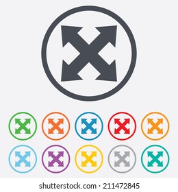 Fullscreen sign icon. Arrows symbol. Icon for App. Round circle buttons with frame. Vector