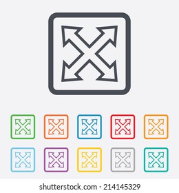 Fullscreen sign icon. Arrows symbol. Icon for App. Round squares buttons with frame. Vector