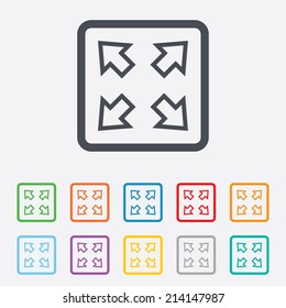 Fullscreen sign icon. Arrows symbol. Icon for App. Round squares buttons with frame. Vector