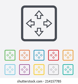 Fullscreen sign icon. Arrows symbol. Icon for App. Round squares buttons with frame. Vector