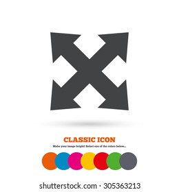 Fullscreen sign icon. Arrows symbol. Icon for App. Classic flat icon. Colored circles. Vector