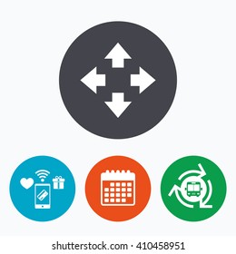 Fullscreen sign icon. Arrows symbol. Icon for App. Mobile payments, calendar and wifi icons. Bus shuttle.