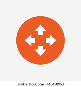 Fullscreen sign icon. Arrows symbol. Icon for App. Orange circle button with icon. Vector