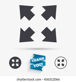Fullscreen sign icon. Arrows symbol. Icon for App. Flat icons. Buttons with icons. Thank you ribbon. Vector