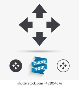 Fullscreen sign icon. Arrows symbol. Icon for App. Flat icons. Buttons with icons. Thank you ribbon. Vector