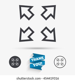 Fullscreen sign icon. Arrows symbol. Icon for App. Flat icons. Buttons with icons. Thank you ribbon. Vector