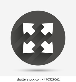 Fullscreen sign icon. Arrows symbol. Icon for App. Circle flat button with shadow. Vector