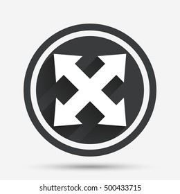 Fullscreen sign icon. Arrows symbol. Icon for App. Circle flat button with shadow and border. Vector