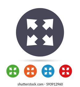 Fullscreen sign icon. Arrows symbol. Icon for App. Round colourful buttons with flat icons. Vector