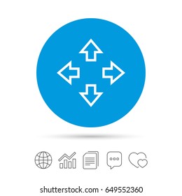 Fullscreen sign icon. Arrows symbol. Icon for App. Copy files, chat speech bubble and chart web icons. Vector