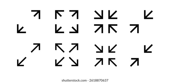 Fullscreen vector Icon with Arrows. Expand Maximize and minimize signs for Screen. Vector illustration