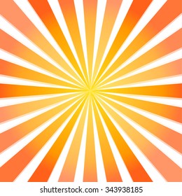 Fullscreen vector sun beam from center to the edges (yellow to dark orange) isolated on white background