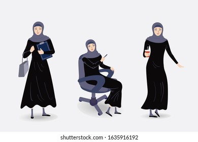 Set Arab Businesswoman Black Dress Cartoon Stock Vector (Royalty Free ...