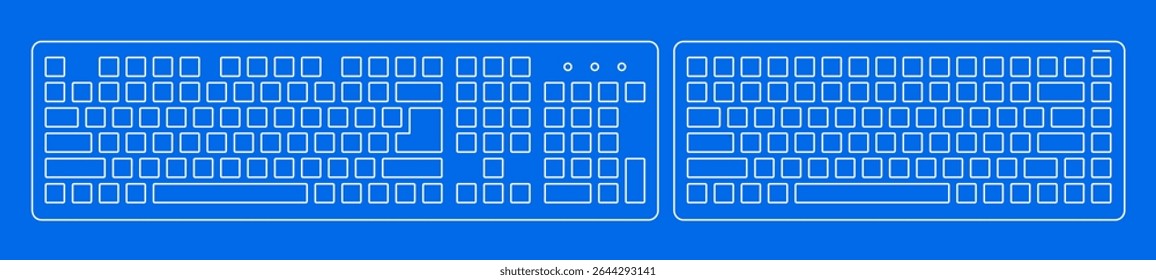 Full-size and compact keyboard in outline style. Vector illustration. Modern design. Suitable for tech, office, UI elements, digital devices, and workspace concepts.