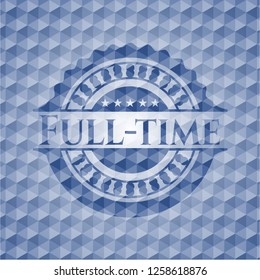 Full-time blue emblem with geometric background.