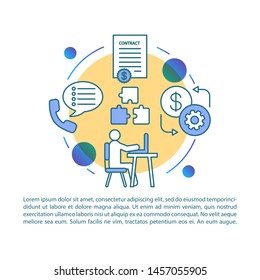 Full-time job article page vector template. Office worker. Work schedule. Brochure, magazine, booklet design element with linear icons, text boxes. Print design. Concept illustrations with text space 