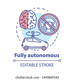 Fully autonomous concept icon. Car driven by artificial intelligence. Autopilot system. Robotic vehicle. Driverless car idea thin line illustration. Vector isolated outline drawing. Editable stroke