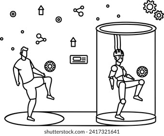 Fully autonomous robot playing soccer vector icon design, robotic science symbol, special purpose machine sign cyborg stock illustration, Learning Humanoid Locomotion with Transformers concept