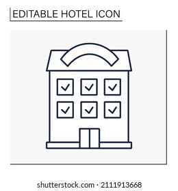  Vollständig gebuchtes Zeilensymbol. Es gibt keine Zimmer oder Tische für eine bestimmte Zeit oder ein bestimmtes Datum. Keine freien Plätze zum Leben. Hotelkonzept. Einzige Vektorgrafik. Bearbeitbarer Hub