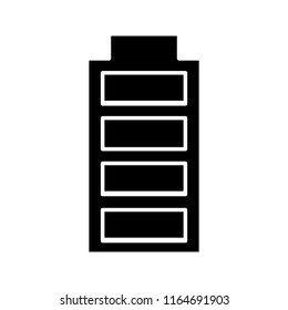 Fully charged battery glyph icon. Charge completed. Battery level indicator. Silhouette symbol. Negative space. Vector isolated illustration