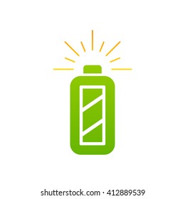 Fully charged battery icon. Isolated on white background. Vector illustration.