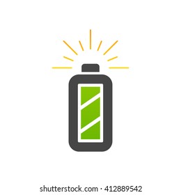 Fully charged battery icon. Isolated on white background. Vector illustration.