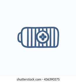 Icono de esbozo vectorial de batería totalmente cargado aislado en segundo plano. Icono de la batería completamente cargada a mano. Icono de esbozo de batería totalmente cargado para infografía, sitio web o aplicación.