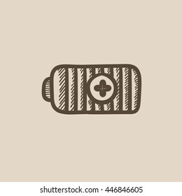 Fully charged battery vector sketch icon isolated on background. Hand drawn Fully charged battery icon. Fully charged battery sketch icon for infographic, website or app.