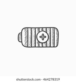 Fully charged battery vector sketch icon isolated on background. Hand drawn Fully charged battery icon. Fully charged battery sketch icon for infographic, website or app.