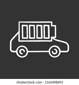 Fully charged electric car battery chalk icon. Auto charge completed. Eco friendly automobile battery level indicator. Isolated vector chalkboard illustrations