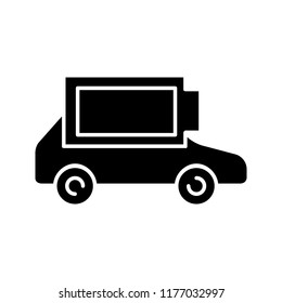 Fully charged electric car battery glyph icon. Auto charge completed. Eco friendly automobile battery level indicator. Silhouette symbol. Negative space. Vector isolated illustration