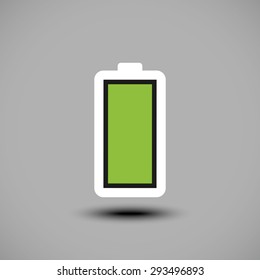 Fully charged green battery icon. Vector illustration