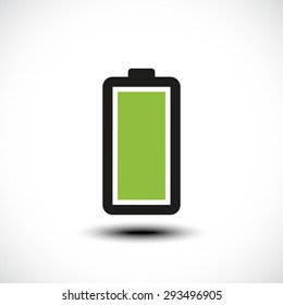 Fully charged green battery icon. Vector illustration