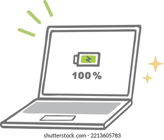 Ein voll aufgeladener Laptop-PC mit langlebigem Akkumaterial