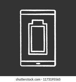 Fully charged smartphone battery chalk icon. Mobile phone charge completed. Battery level indicator. Isolated vector chalkboard illustrations