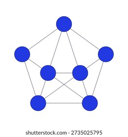 Fully connected network diagram 2D cartoon object. System architecture. Geometric interconnected nodes forming pentagon structure isolated element flat vector clip art on white. Spot illustration