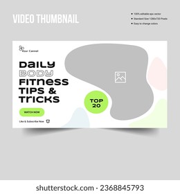 Fully customizable body fitness tips video thumbnail banner design, vector eps 10 file format