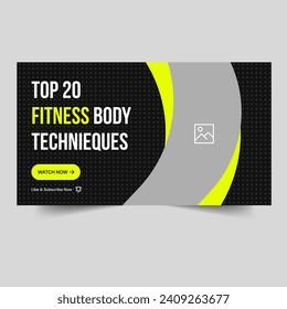 Fully customizable fitness tips and tricks video tutorial thumbnail banner design, exercise techniques video cover banner design, customizable vector eps 10 file format